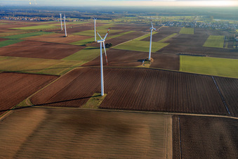 Minfeld wind farm in Minfeld in the state Rhineland-Palatinate, Germany from the plane