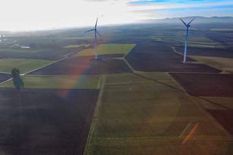Aerial view of Minfeld wind farm in Minfeld in the state Rhineland-Palatinate, Germany