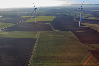 Aerial photograpy of Minfeld wind farm in Minfeld in the state Rhineland-Palatinate, Germany