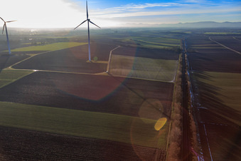 Minfeld wind farm in Minfeld in the state Rhineland-Palatinate, Germany from above