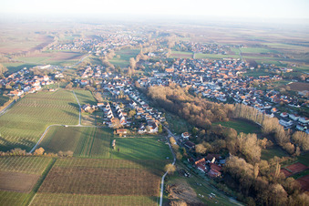 Drone recording of District Ingenheim in Billigheim-Ingenheim in the state Rhineland-Palatinate, Germany