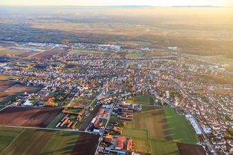 Aerial photograpy of City view from the north in Herxheim bei Landau in the state Rhineland-Palatinate, Germany