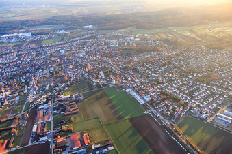 City view from the north in Herxheim bei Landau in the state Rhineland-Palatinate, Germany from above