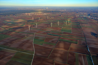 Wind farm from the south in Offenbach an der Queich in the state Rhineland-Palatinate, Germany
