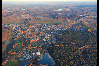 Aerial view of City view in winter from the west in Rülzheim in the state Rhineland-Palatinate, Germany