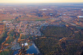 Aerial photograpy of City view in winter from the west in Rülzheim in the state Rhineland-Palatinate, Germany
