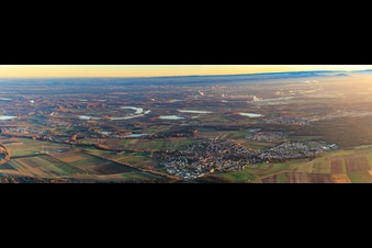 City overview in winter from the northwest in Rheinzabern in the state Rhineland-Palatinate, Germany