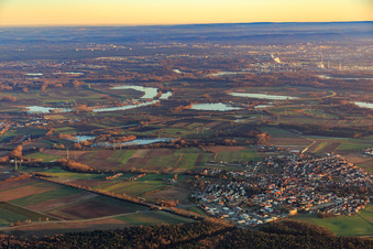 Aerial view of City overview in winter from the northwest in Rheinzabern in the state Rhineland-Palatinate, Germany