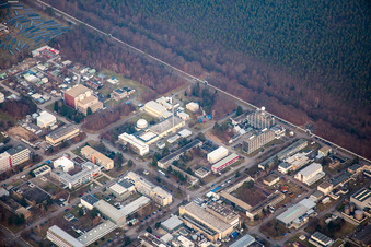 Aerial photograpy of KIT North in the district Leopoldshafen in Eggenstein-Leopoldshafen in the state Baden-Wuerttemberg, Germany