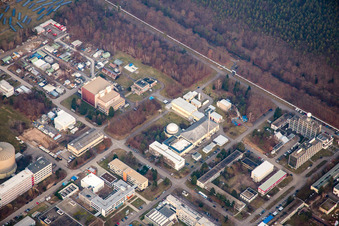 Oblique view of KIT North in the district Leopoldshafen in Eggenstein-Leopoldshafen in the state Baden-Wuerttemberg, Germany