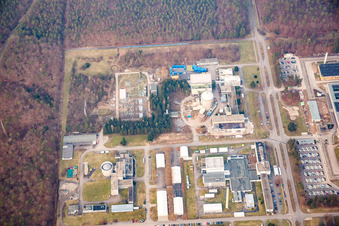 Aerial view of KIK Campus North in the district Leopoldshafen in Eggenstein-Leopoldshafen in the state Baden-Wuerttemberg, Germany