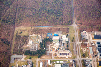 Oblique view of KIK Campus North in the district Leopoldshafen in Eggenstein-Leopoldshafen in the state Baden-Wuerttemberg, Germany