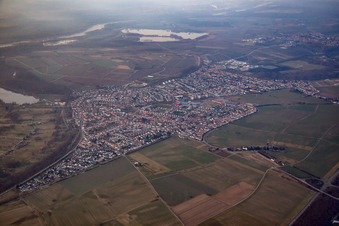 Aerial view of District Linkenheim in Linkenheim-Hochstetten in the state Baden-Wuerttemberg, Germany