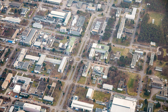 KIK Campus North in the district Leopoldshafen in Eggenstein-Leopoldshafen in the state Baden-Wuerttemberg, Germany seen from above
