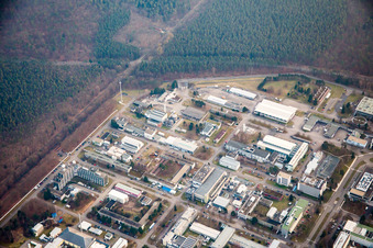 Drone recording of KIK Campus North in the district Leopoldshafen in Eggenstein-Leopoldshafen in the state Baden-Wuerttemberg, Germany