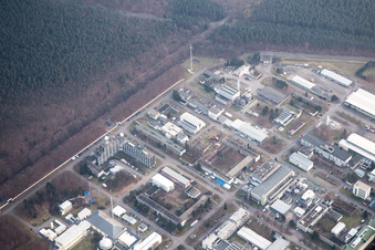 KIK Campus North in the district Leopoldshafen in Eggenstein-Leopoldshafen in the state Baden-Wuerttemberg, Germany from the drone perspective
