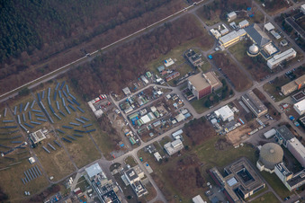 Aerial view of KIK Campus North in the district Leopoldshafen in Eggenstein-Leopoldshafen in the state Baden-Wuerttemberg, Germany