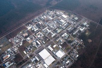 Oblique view of KIK Campus North in the district Leopoldshafen in Eggenstein-Leopoldshafen in the state Baden-Wuerttemberg, Germany