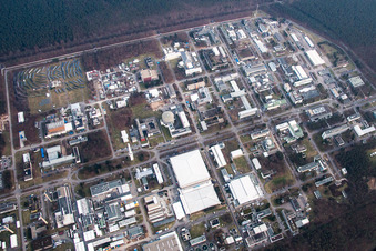 KIK Campus North in the district Leopoldshafen in Eggenstein-Leopoldshafen in the state Baden-Wuerttemberg, Germany from above