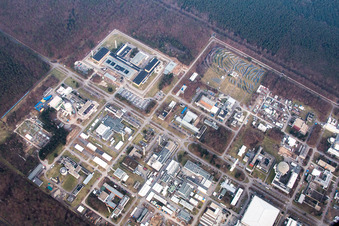 KIK Campus North in the district Leopoldshafen in Eggenstein-Leopoldshafen in the state Baden-Wuerttemberg, Germany seen from above