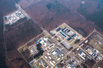 KIK Campus North in the district Leopoldshafen in Eggenstein-Leopoldshafen in the state Baden-Wuerttemberg, Germany from the plane