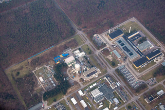Bird's eye view of KIK Campus North in the district Leopoldshafen in Eggenstein-Leopoldshafen in the state Baden-Wuerttemberg, Germany
