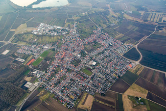Aerial view of District Liedolsheim in Dettenheim in the state Baden-Wuerttemberg, Germany