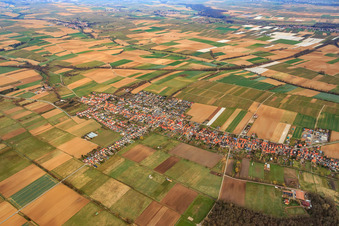 Village overview in winter from the southeast in Freckenfeld in the state Rhineland-Palatinate, Germany