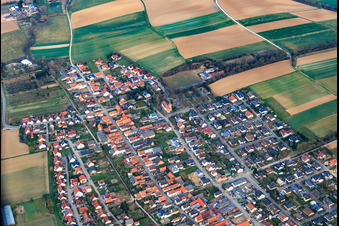Aerial view of Village view in winter from the east in Freckenfeld in the state Rhineland-Palatinate, Germany