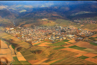 Aerial view of City view in winter from the southeast in Bad Bergzabern in the state Rhineland-Palatinate, Germany