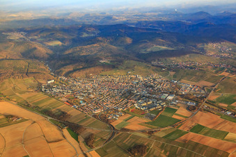 City overview in winter from the southeast in Bad Bergzabern in the state Rhineland-Palatinate, Germany