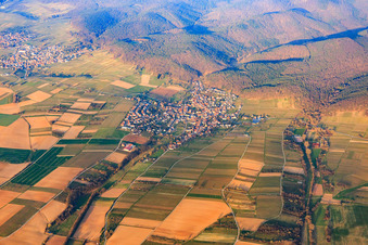 Village overview in winter from the east in Oberotterbach in the state Rhineland-Palatinate, Germany