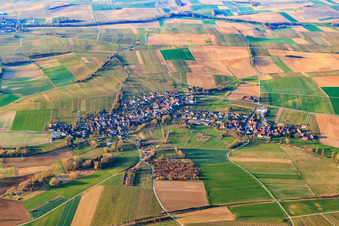 Aerial photograpy of Village overview in winter from the north in Oberhausen in the state Rhineland-Palatinate, Germany