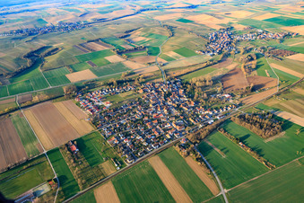 Aerial view of Village overview in winter from the north in Barbelroth in the state Rhineland-Palatinate, Germany