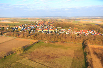 Aerial photograpy of Along the railway line in winter in Winden in the state Rhineland-Palatinate, Germany
