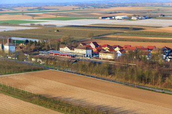 Oblique view of Train station Winden(Palatinate) in Winden in the state Rhineland-Palatinate, Germany
