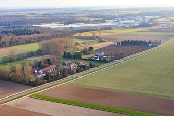 Aerial view of Höfen district in winter from the southwest in the district Minderslachen in Kandel in the state Rhineland-Palatinate, Germany