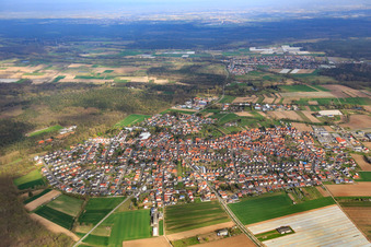 Overview of the town in winter from the south in Harthausen in the state Rhineland-Palatinate, Germany