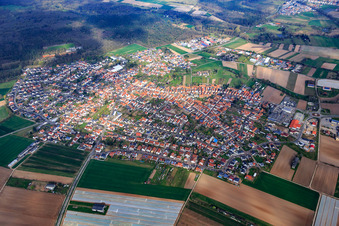 Overview of the town in winter from the southeast in Harthausen in the state Rhineland-Palatinate, Germany