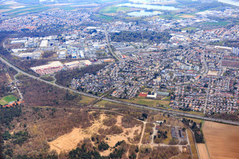 Aerial photograpy of Sand dunes in the forest on the Natostr in Dudenhofen in the state Rhineland-Palatinate, Germany