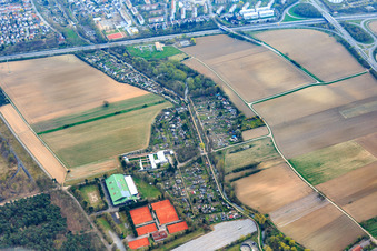 Allotment garden at the Woogbach with shooting club Speyer 1529 eV in Speyer in the state Rhineland-Palatinate, Germany