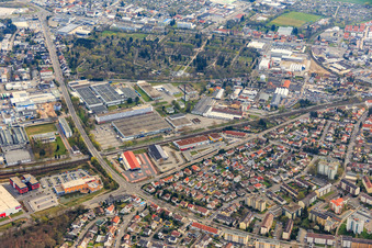 Siemensstraße industrial area with TE Connectivity Germany GmbH and VETEC Ventiltechnik GmbH in Speyer in the state Rhineland-Palatinate, Germany