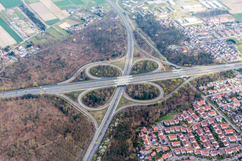 Traffic flow at the intersection- motorway A 61 with B9 in Speyer in the state Rhineland-Palatinate, Germany