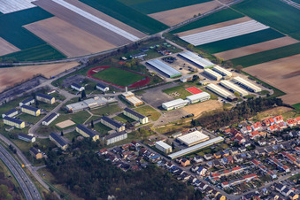 Aerial view of Reception facility for asylum seekers Speyer (AfA) In the former Bundeswehr barracks in the district Rinkenbergerhof in Speyer in the state Rhineland-Palatinate, Germany