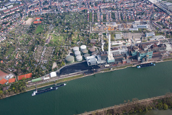 Aerial view of District Neckarau in Mannheim in the state Baden-Wuerttemberg, Germany