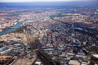 Aerial view of District Innenstadt in Mannheim in the state Baden-Wuerttemberg, Germany