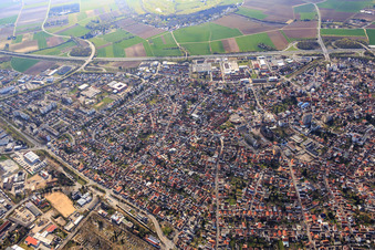 City center view from the northwest in Viernheim in the state Hesse, Germany