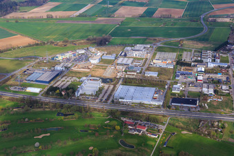 Suzuki-Allee industrial area with AVL Zöllner GmbH and SUZUKI DEUTSCHLAND GMBH in Bensheim in the state Hesse, Germany
