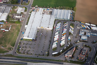 Aerial view of Building of the construction market of B1 Discount in Bensheim in the state Hesse