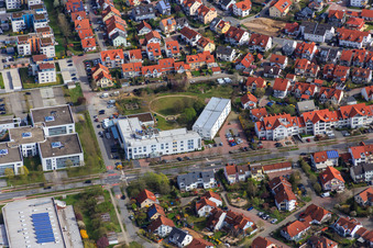 Aerial view of Europahotel on Europa-Allee in Bensheim in the state Hesse, Germany
